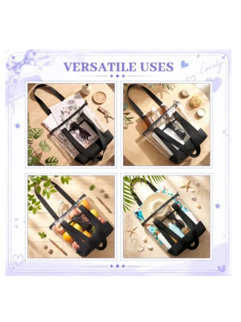 12 Pack Clear PVC Tote Bags with Zipper, Stadium Approved, Travel Organizer
